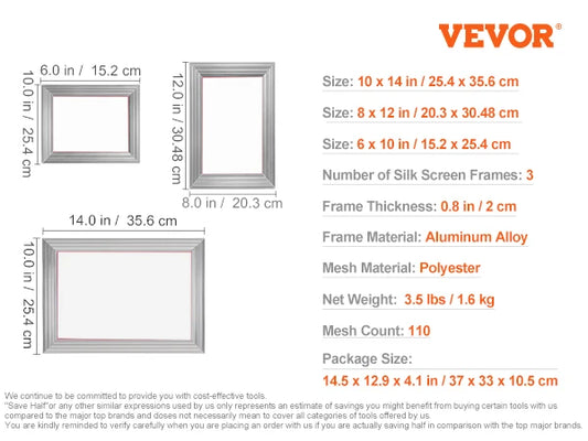 SucceBuy Aluminum Screen Printing Kit With 110 Mesh Frames