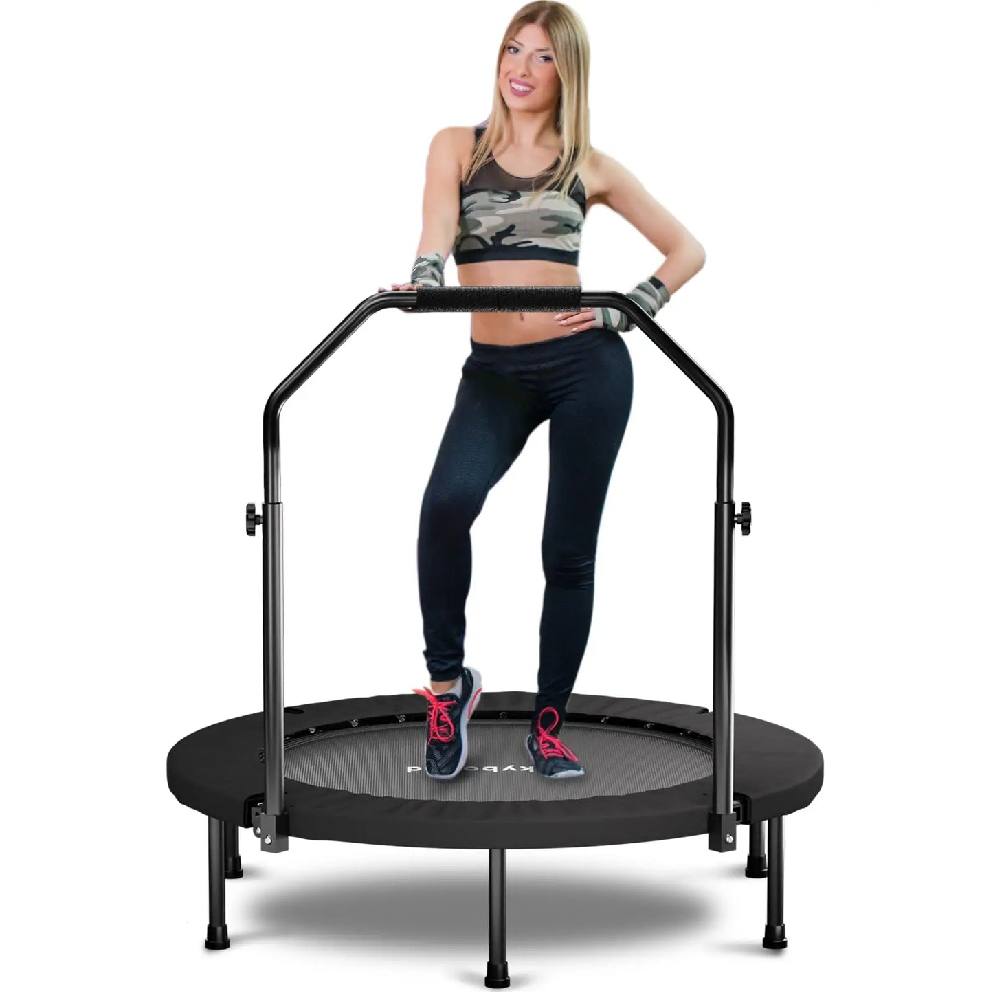Foldable Mini Trampoline Fitness Rebounder With Adjustable Handle