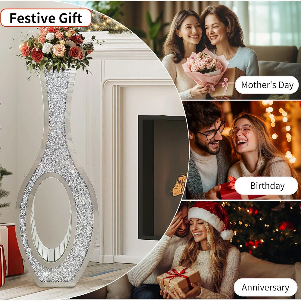 Decorative Mirrored Crush Diamond Floor Standing Vase