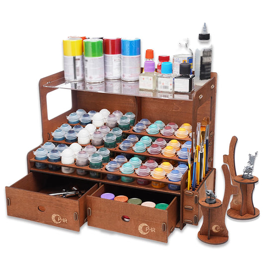Wooden Model Paint Organizer Rack With Brush And Tool Holder