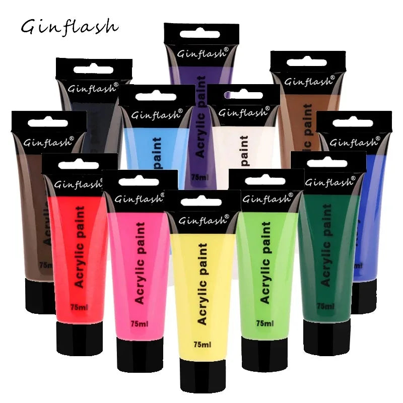 Ginflash 24 Colors Acrylic Paint Set For Canvas And Wall Art