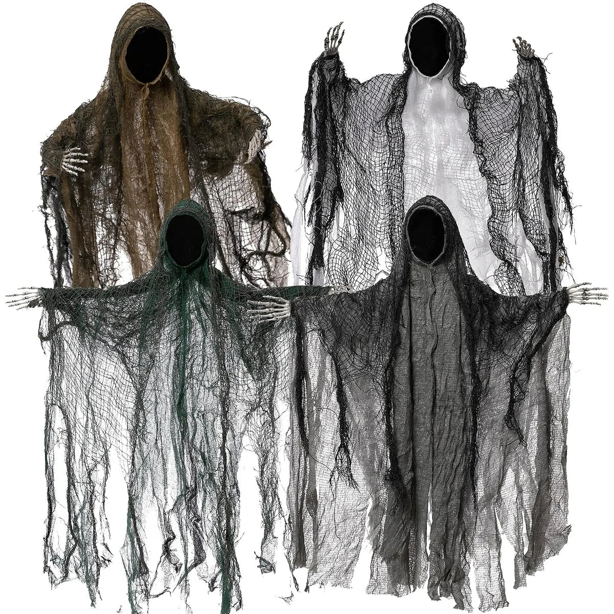 Hanging Faceless Ghost Decorations with Posable Arms for Halloween