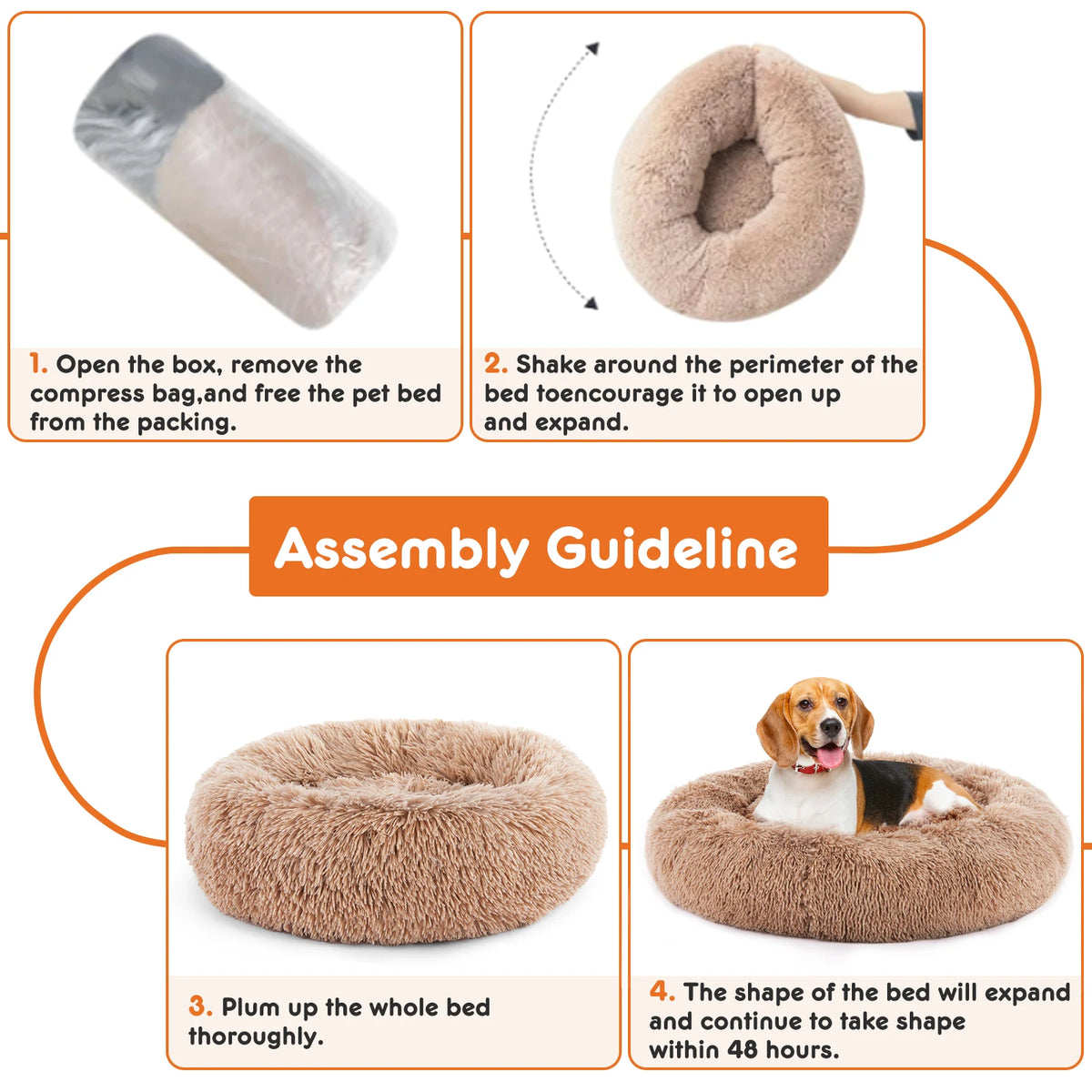 JHK Calming Dog Bed Plush Round Anti Slip Washable Lounge