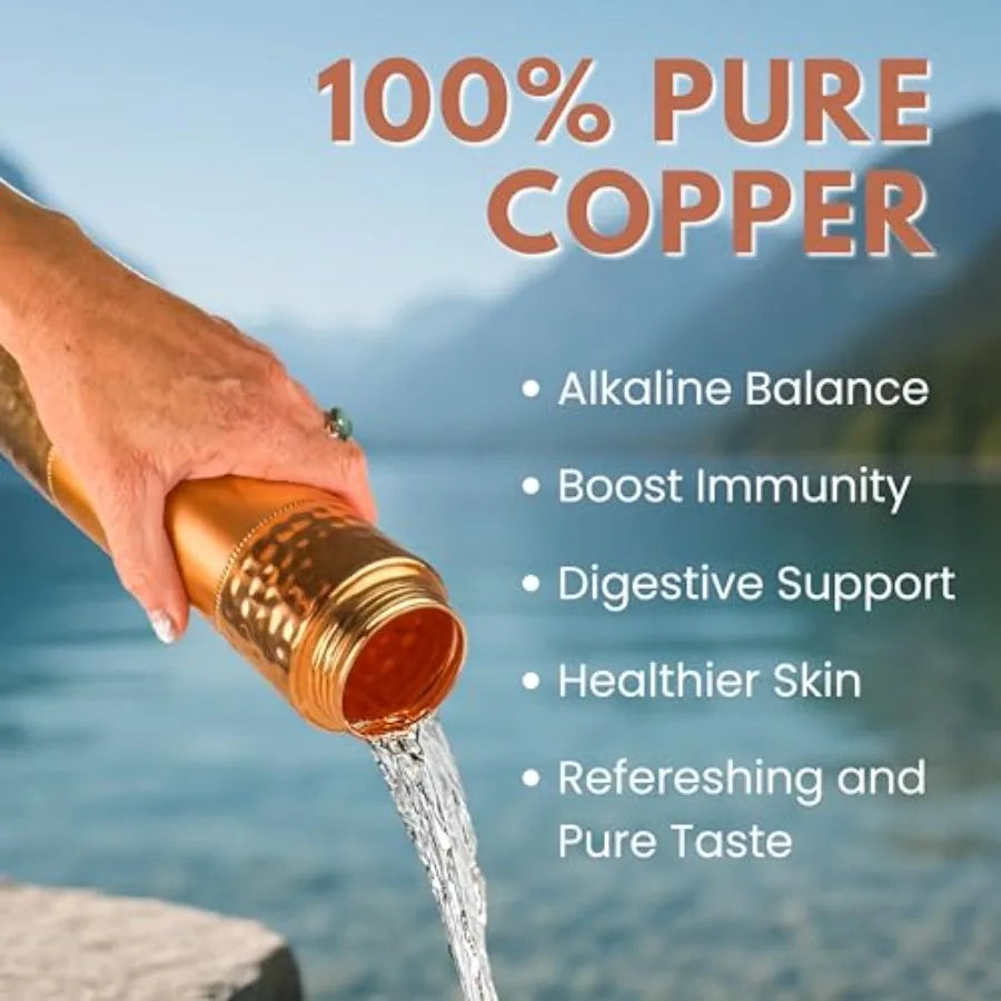 Pure Copper Water Bottle With Straw And Sports Lid 950ml Ayurveda