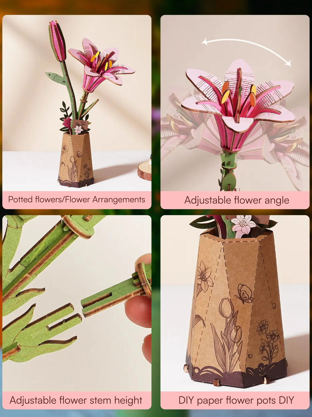 Rolife Wooden 3D Puzzle Lily Artificial Flower DIY Building Kit