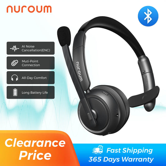 Nuroum Bluetooth Over Ear Headset With ENC Noise Cancelling Microphone