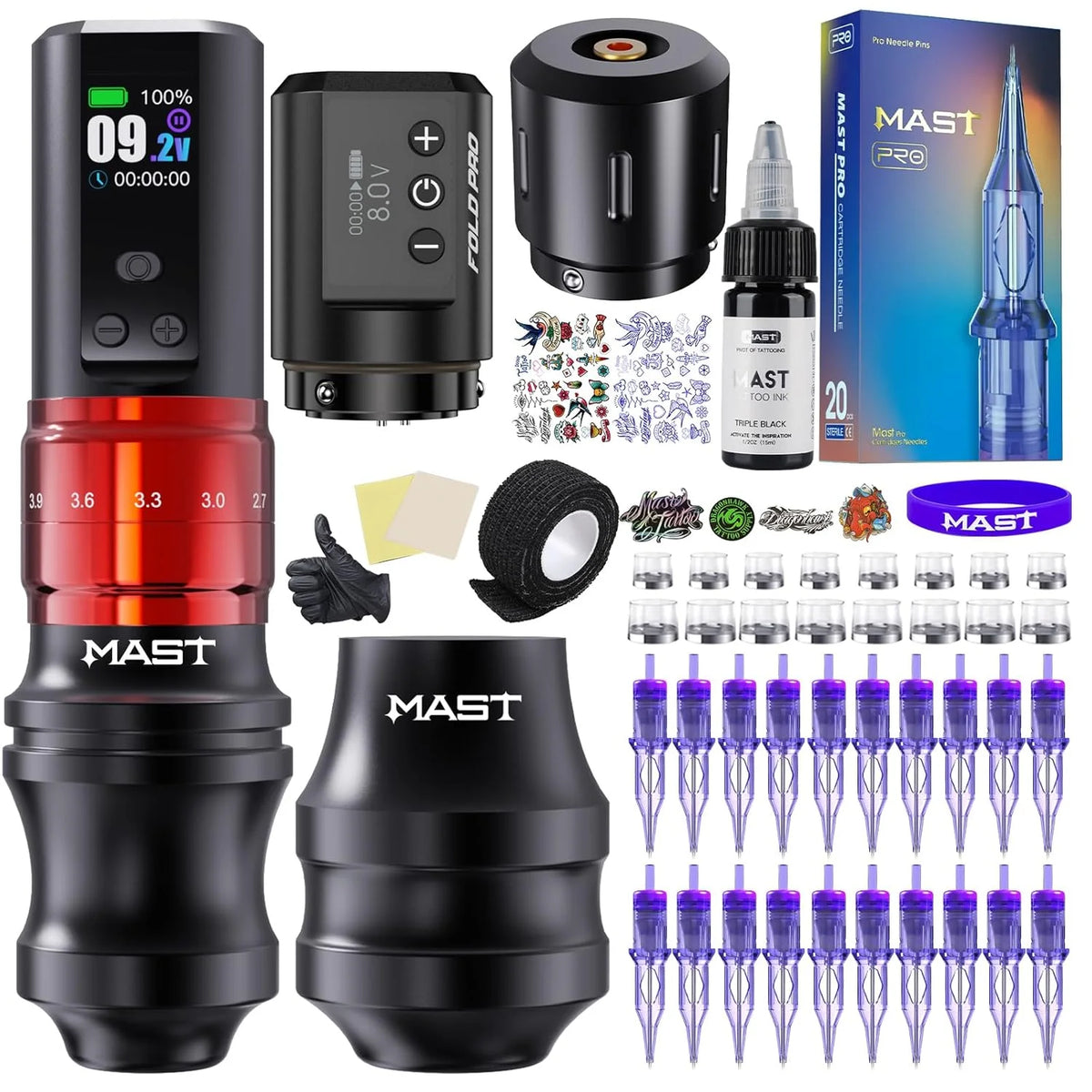 Mast Fold2 Pro Wireless Tattoo Pen Machine Kit Digital Display