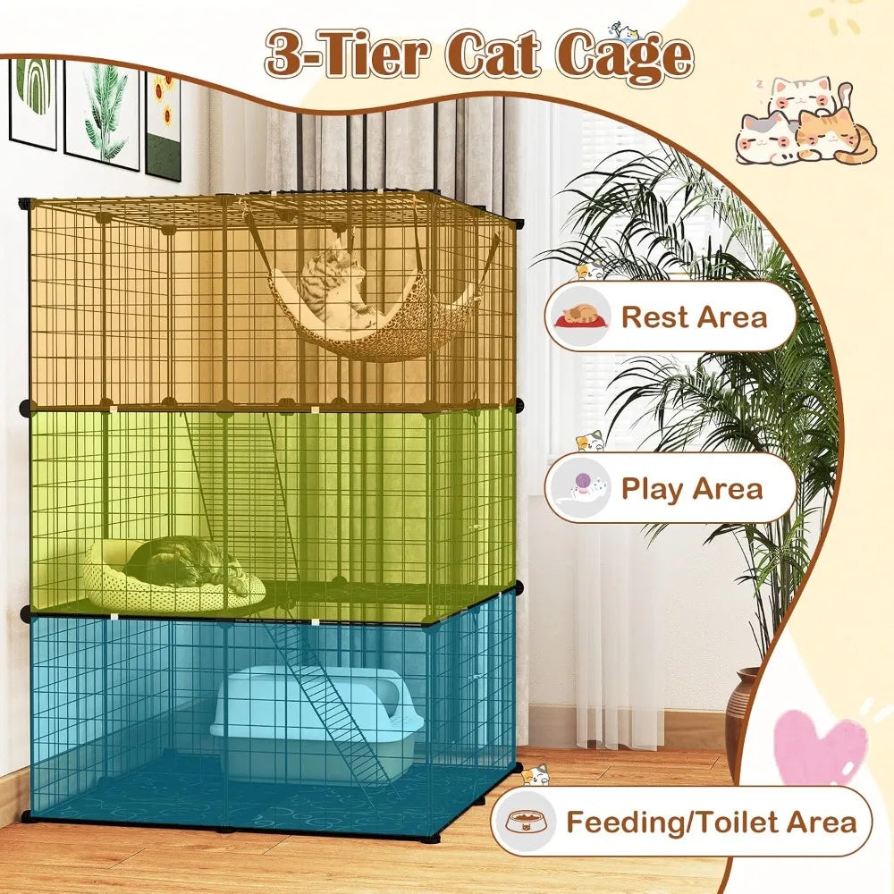 Tangkula Three Tier Metal Cat Cage With Hammock And Ladders
