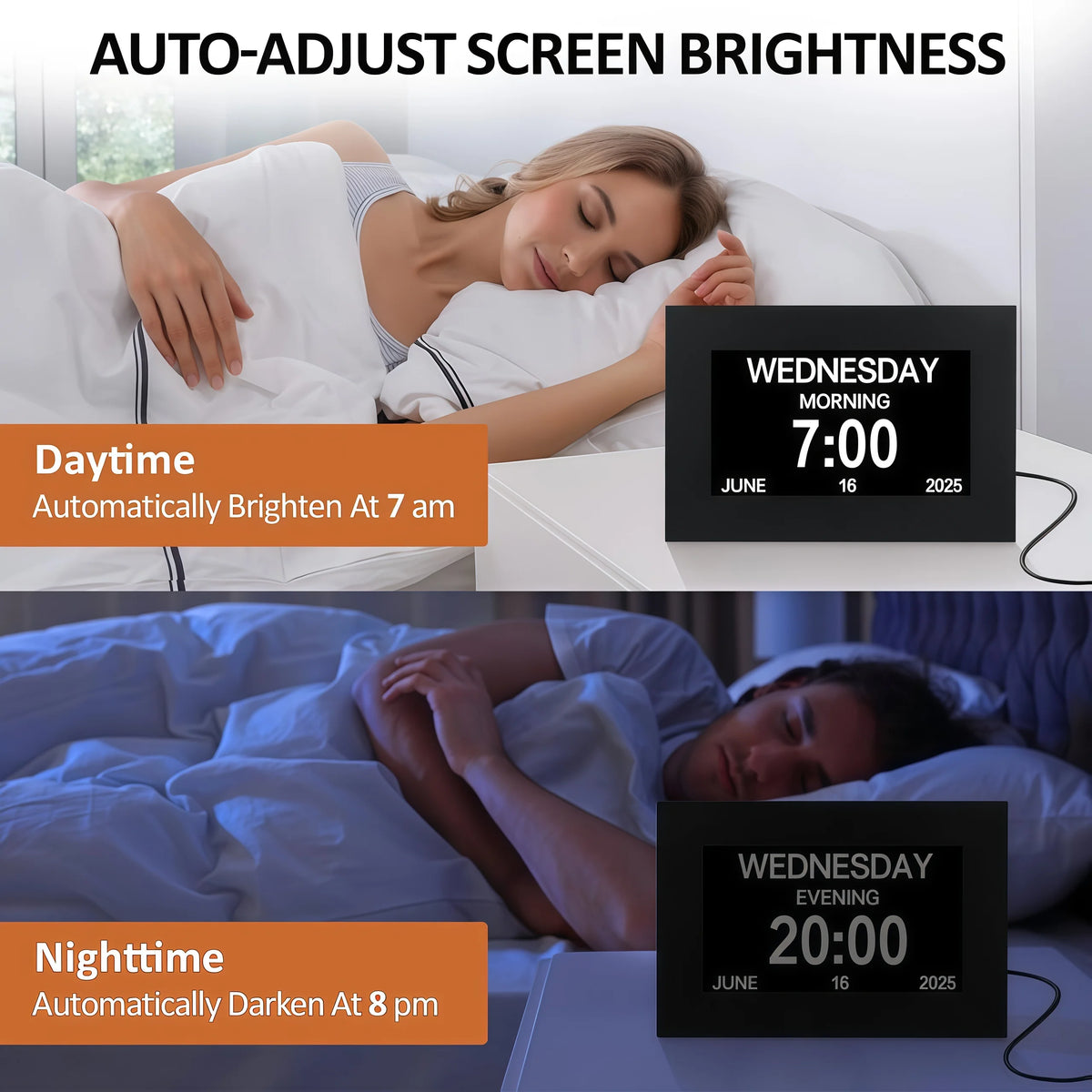 Digital Dementia Clock for Seniors with Day Date and Alarms