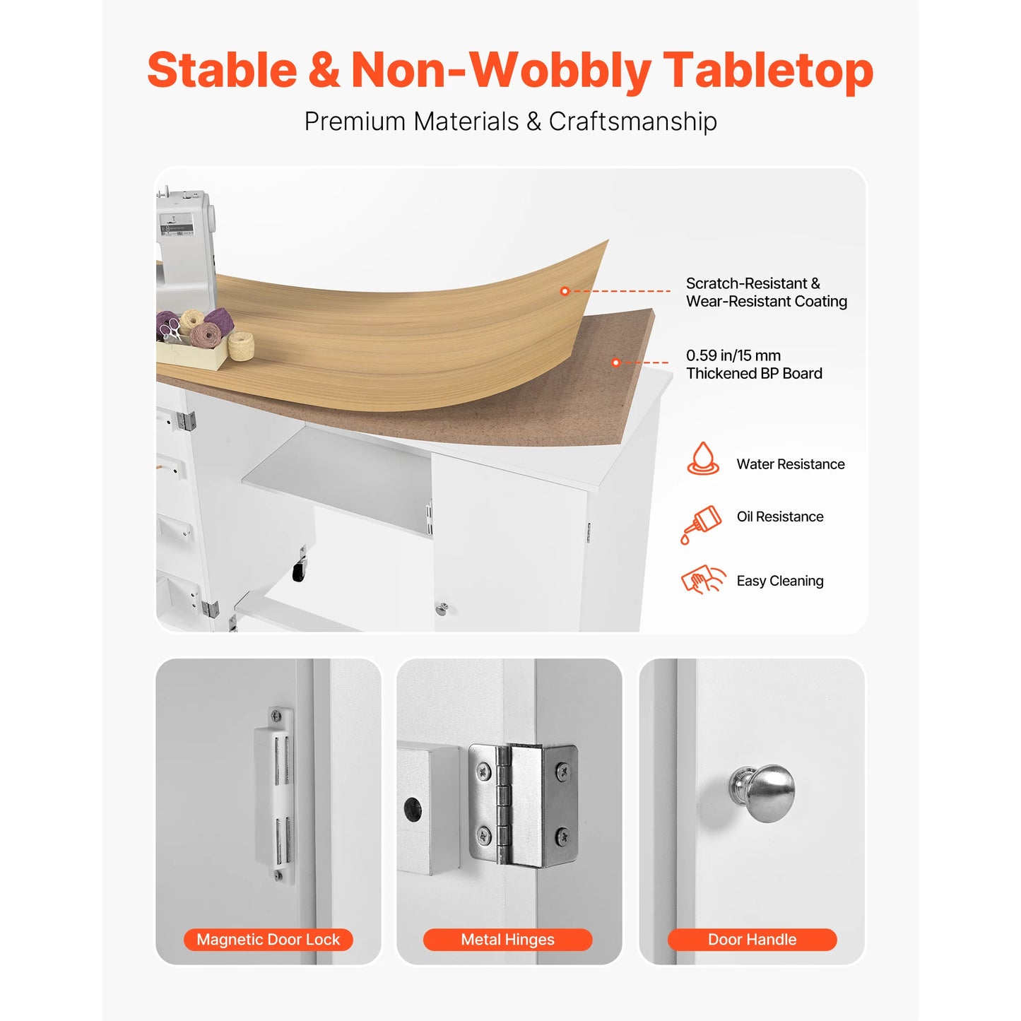 SucceBuy Folding Sewing Table Multipurpose Cabinet Charging Station