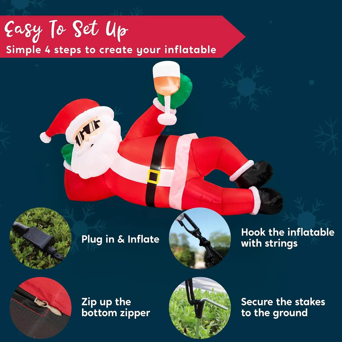 Joyfy Giant Inflatable Santa Claus With LED Lights Outdoor Decoration
