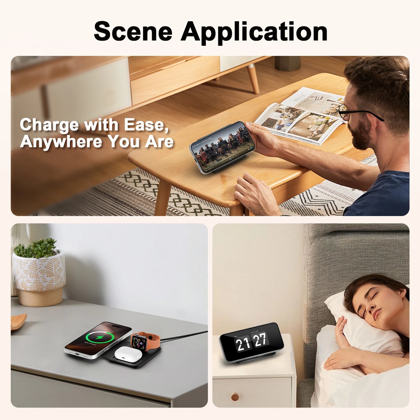 3 In 1 Magnetic Wireless Charging Dock Station 15W Travel