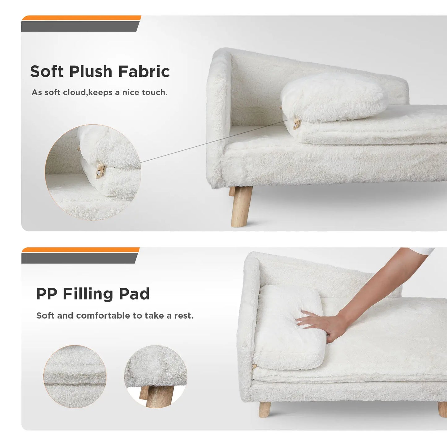 Plush L Shape Pet Sofa With Solid Wood Legs Indoors