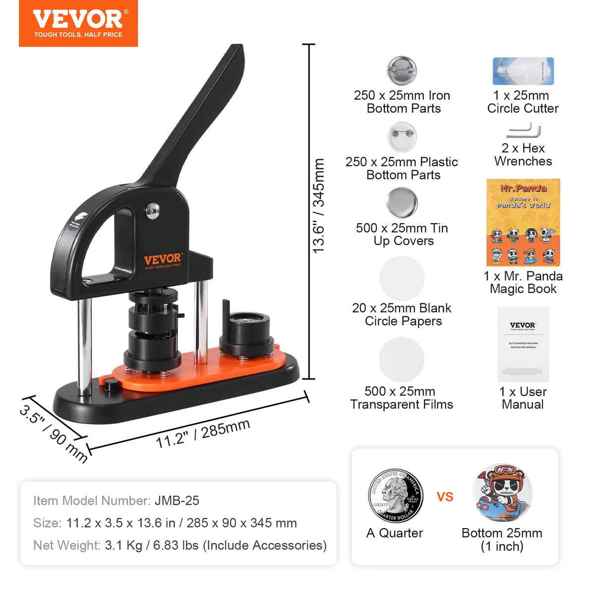 SucceBuy Button Maker Machine With Ergonomic Arc Handle Press Kit