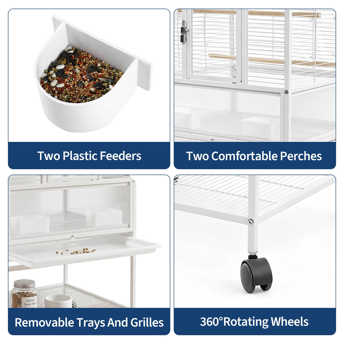 HiMISS Bird Cage With Stand Wheels And Detachable Storage Shelf