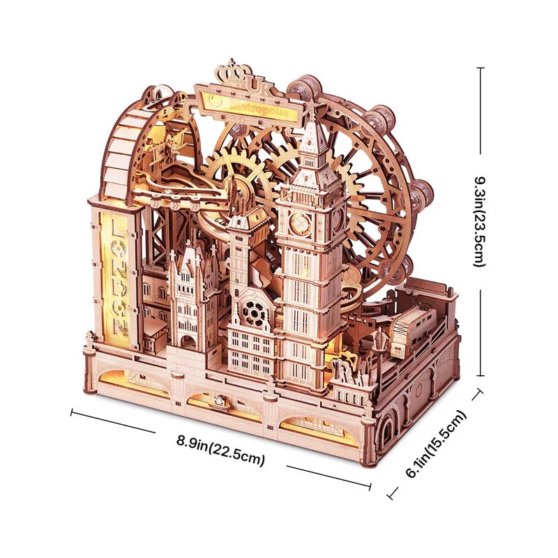 Robotime London City 3D Wooden Marble Run Mechanical Puzzle Kit