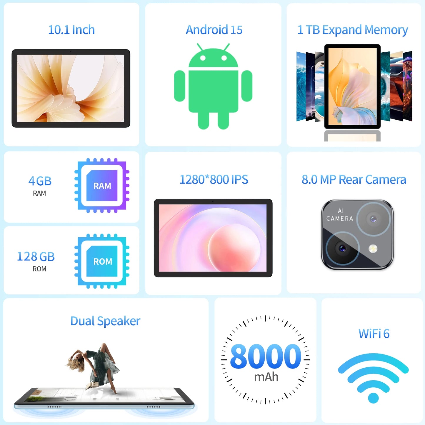 Pritom Android Tablet Featuring 128GB Storage And Dual Cameras