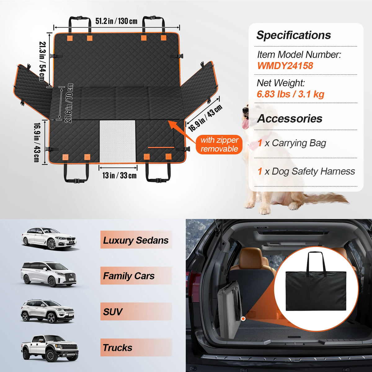 SucceBuy Back Seat Extender Dog Car Hammock With Mesh