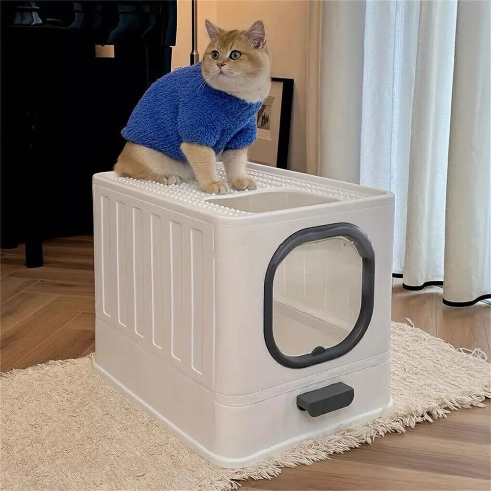 Semi Enclosed Cat Litter Box With Scoop And Plastic Tray