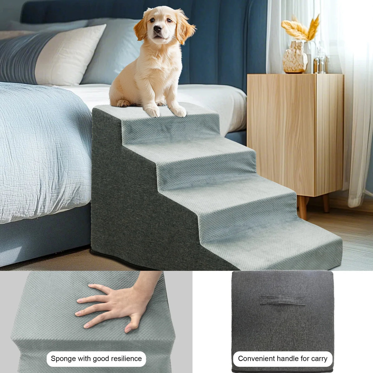 Dog Stairs Ramp With Washable Cover Non Slip Steps Sofa