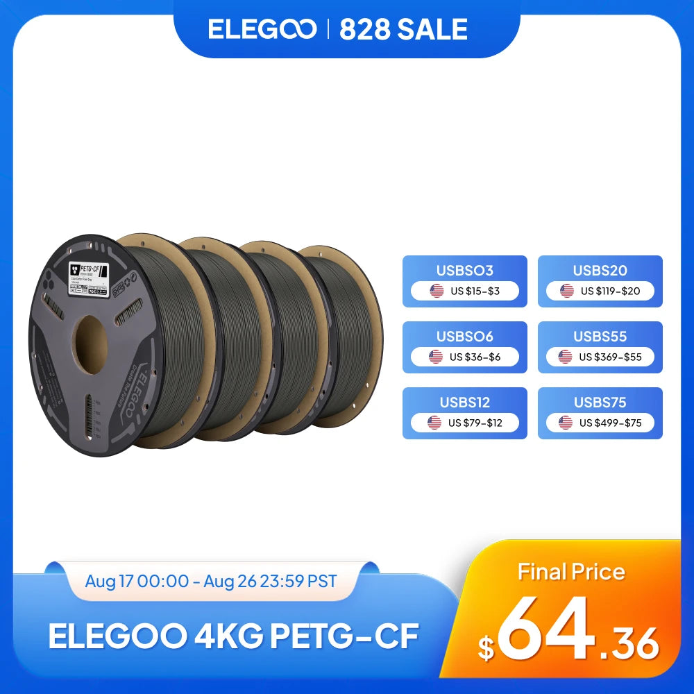 ELEGOO PETG-CF Carbon Fiber 3D Printing Filament for FDM Printers