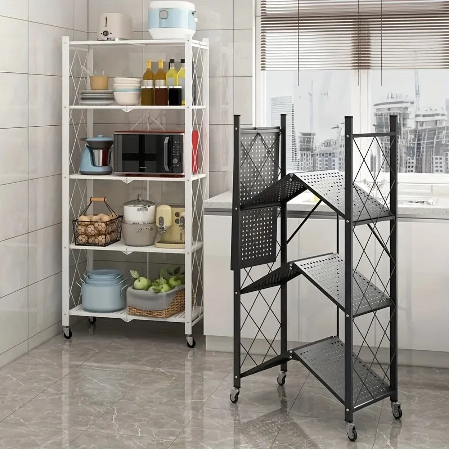 Heavy Duty Foldable Metal Storage Rack With Wheels Garage Kitchen