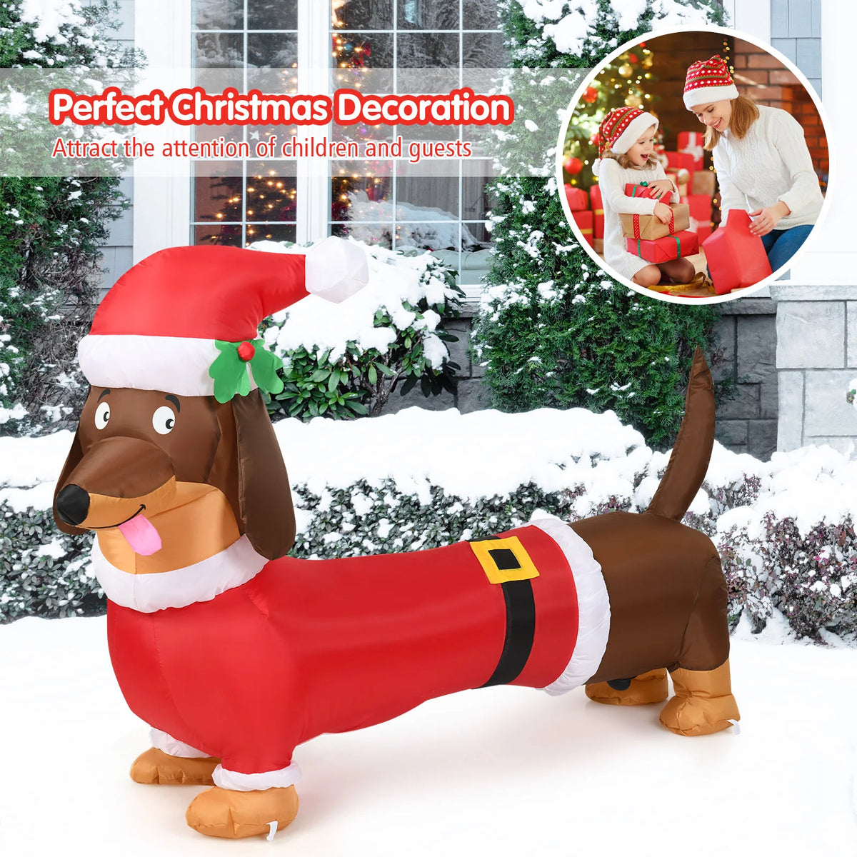 MULTIGOT Inflatable Christmas Dog With LED Lights Outdoor Yard Decoration