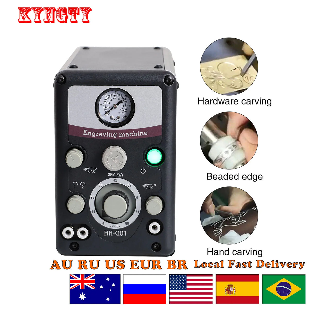 Kyngty Pneumatic Jewelry Engraver Machine Double Head Engraving Tool