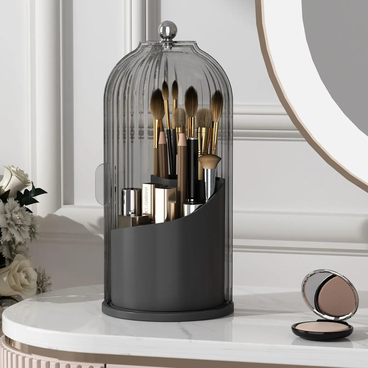 Yoolens 360 Rotating Makeup Brush Holder Dustproof Lid Organizer