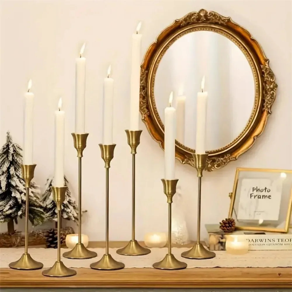 Romantic Gold Metal Taper Candle Stick Holder Set