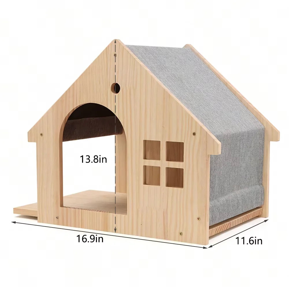 Solid Wood Wall Mounted Cat Shelf Floating Condo Villa