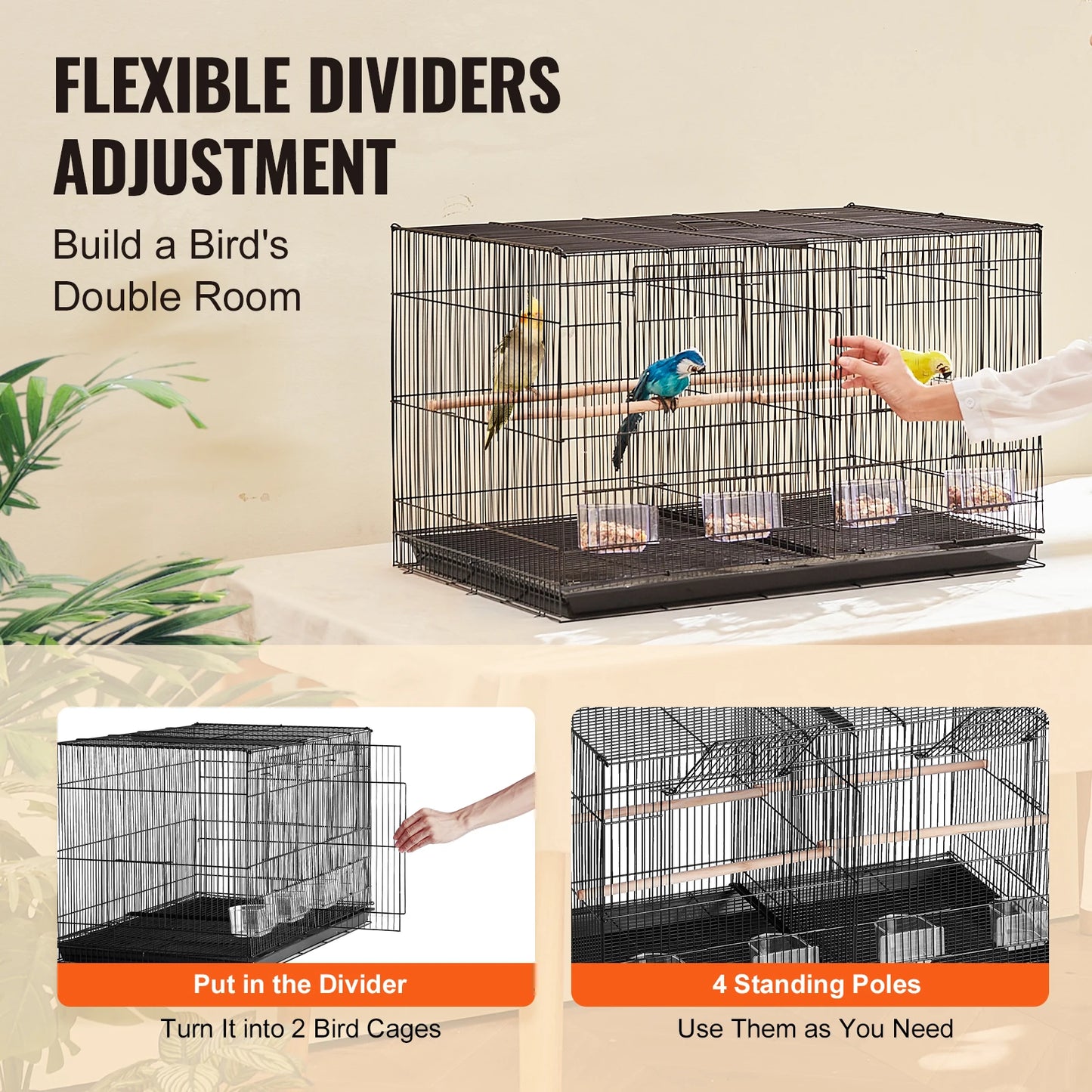 SucceBuy Stackable Divided Bird Cage With Travel Handle And Perch
