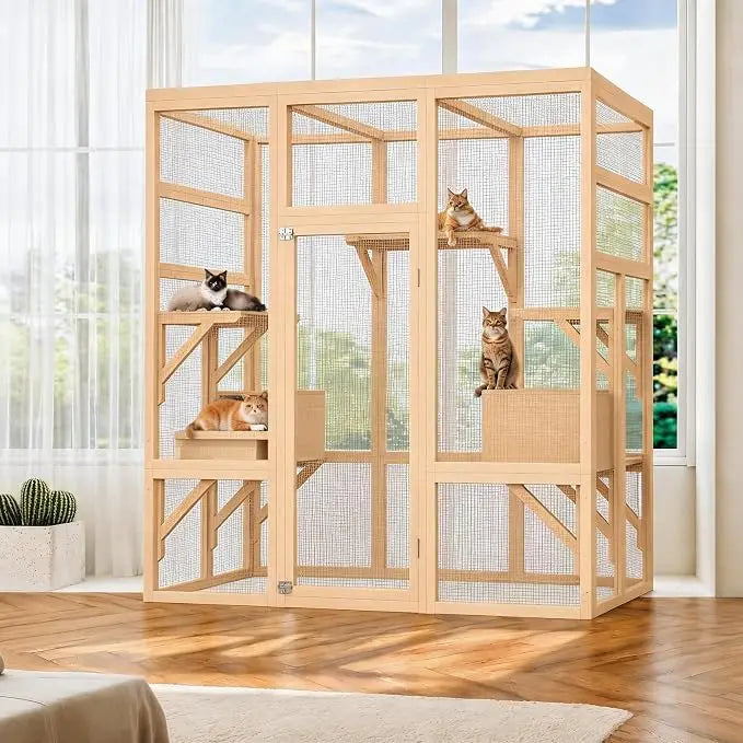HiMISS Outdoor Catio with Window Access Bridge and Cat House