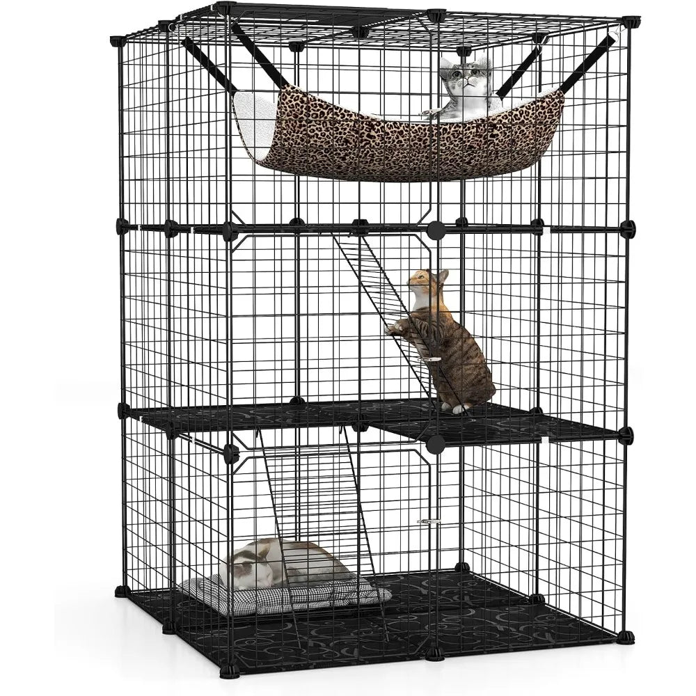 Tangkula Three Tier Metal Cat Cage With Hammock And Ladders