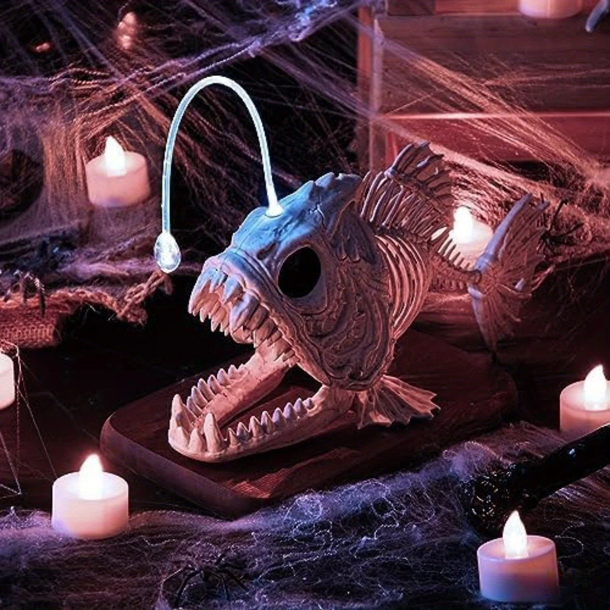 Halloween Skeleton Lantern Fish With LED Eyes Spooky Party Decoration