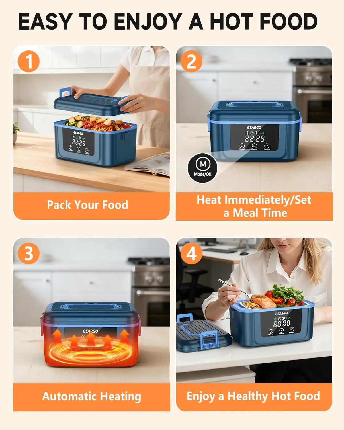 Cordless Heated Lunch Box With Self Heating and Ice Box