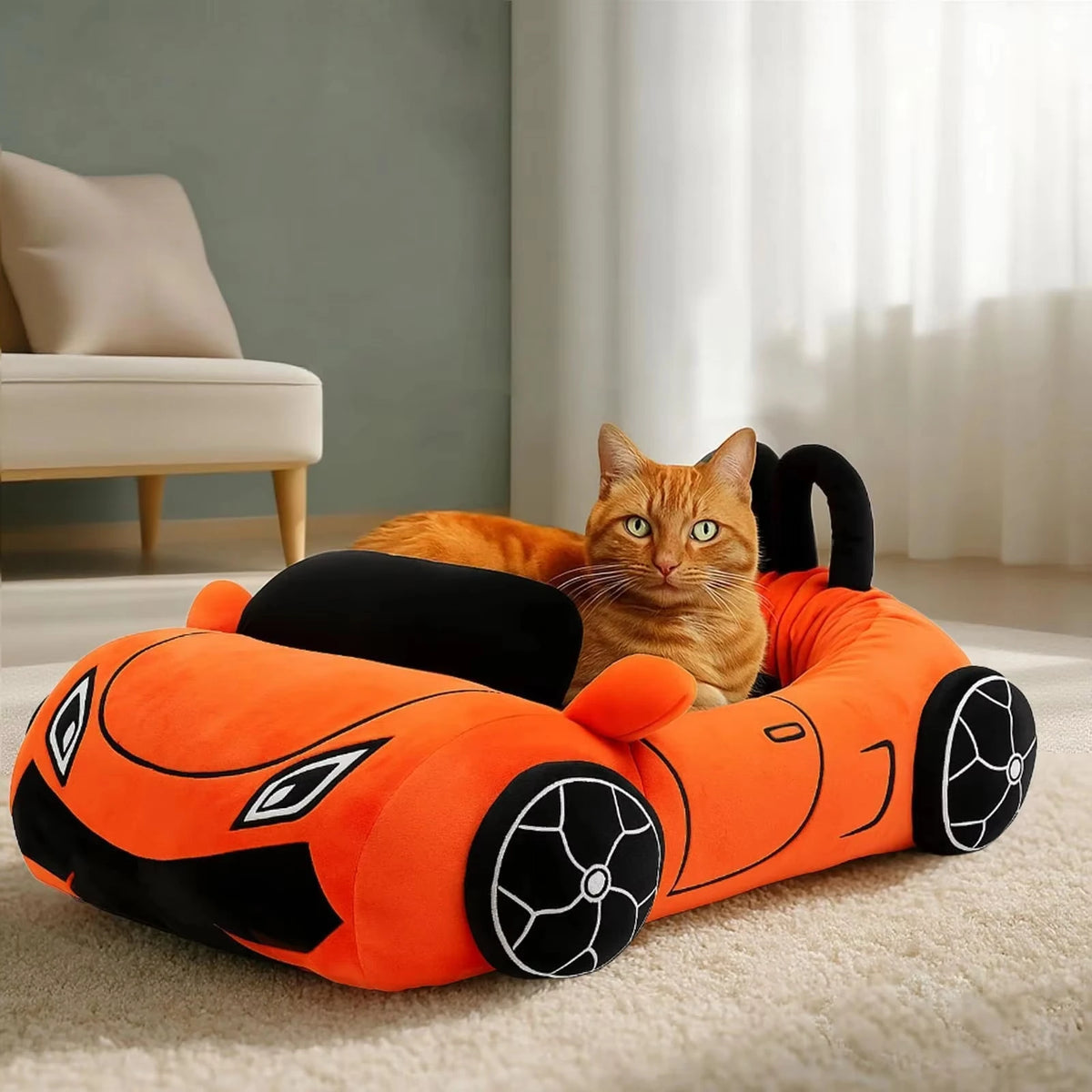 CWV Premium Coral Fleece Supercar Cat Bed With Pillow