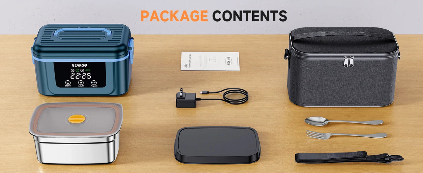 Cordless Heated Lunch Box With Self Heating and Ice Box