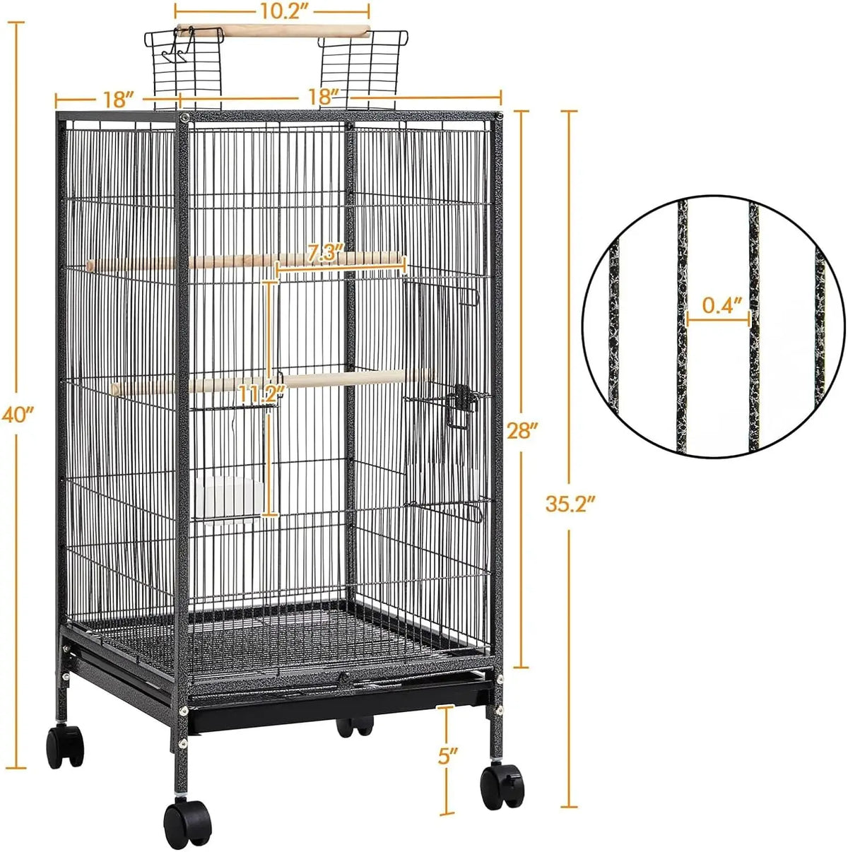 HiMISS Open Top Bird Cage With Rolling Base And Tray