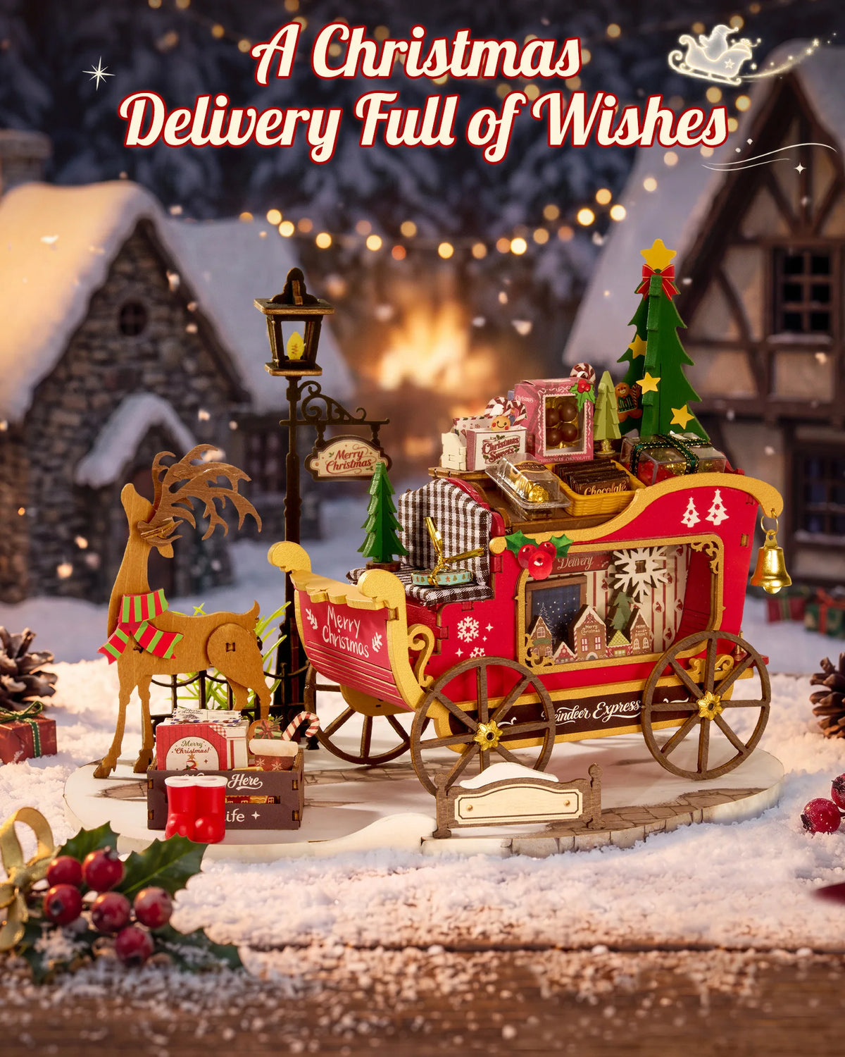 Rolife Reindeer Express Wooden 3D Puzzle Car Building Kit