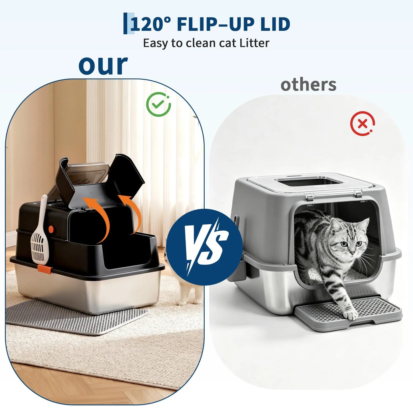 Studyset Enclosed Stainless Steel Dog Proof Litter Box With Scoop