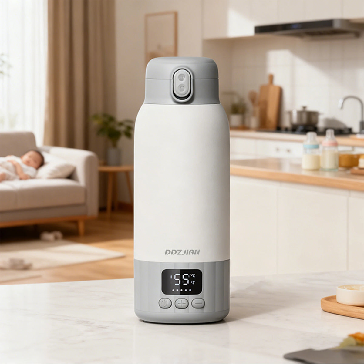 Portable Electric Thermos Cup With LED Temperature Display Milk Warmer