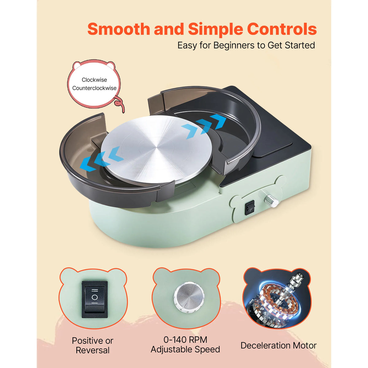 SucceBuy Mini Pottery Wheel Electric Clay Turntable Adjustable Speed