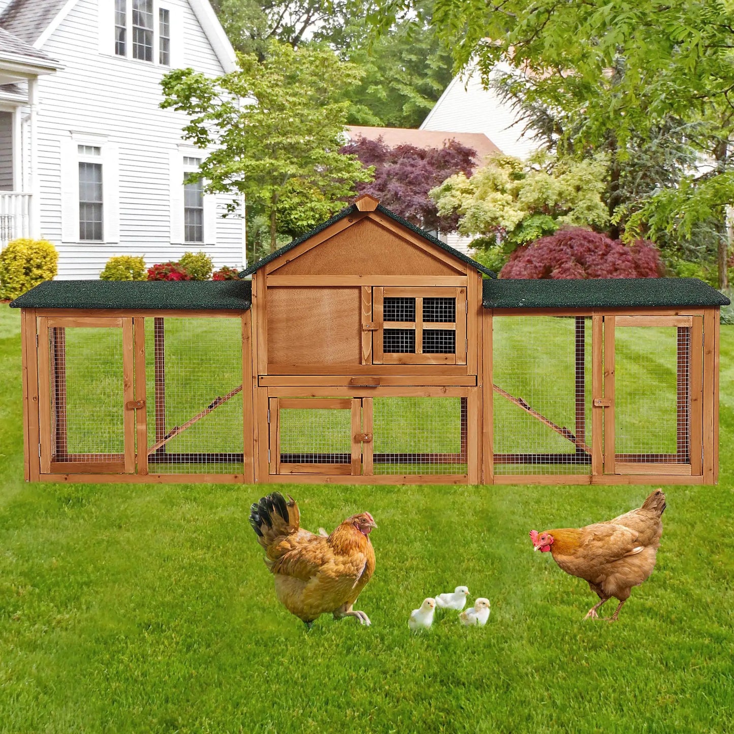 DishyKooker Wooden 2 Story Outdoor Bunny Hutch Double Runs Tray