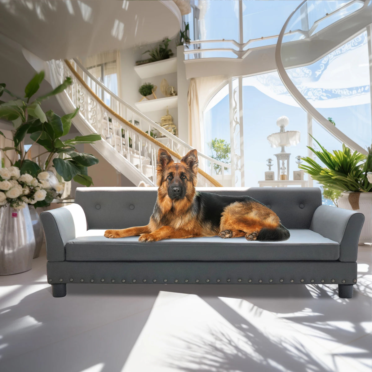 BINGOPAW Elevated Leather Rectangle Dog Bed Durable Sofa For Dogs