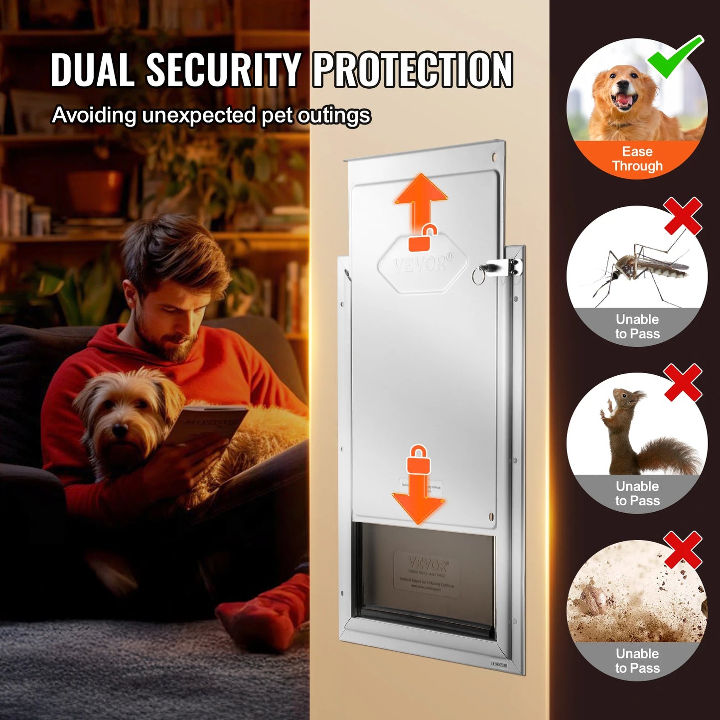 Weatherproof Aluminum Frame Pet Door With Lock And Flap