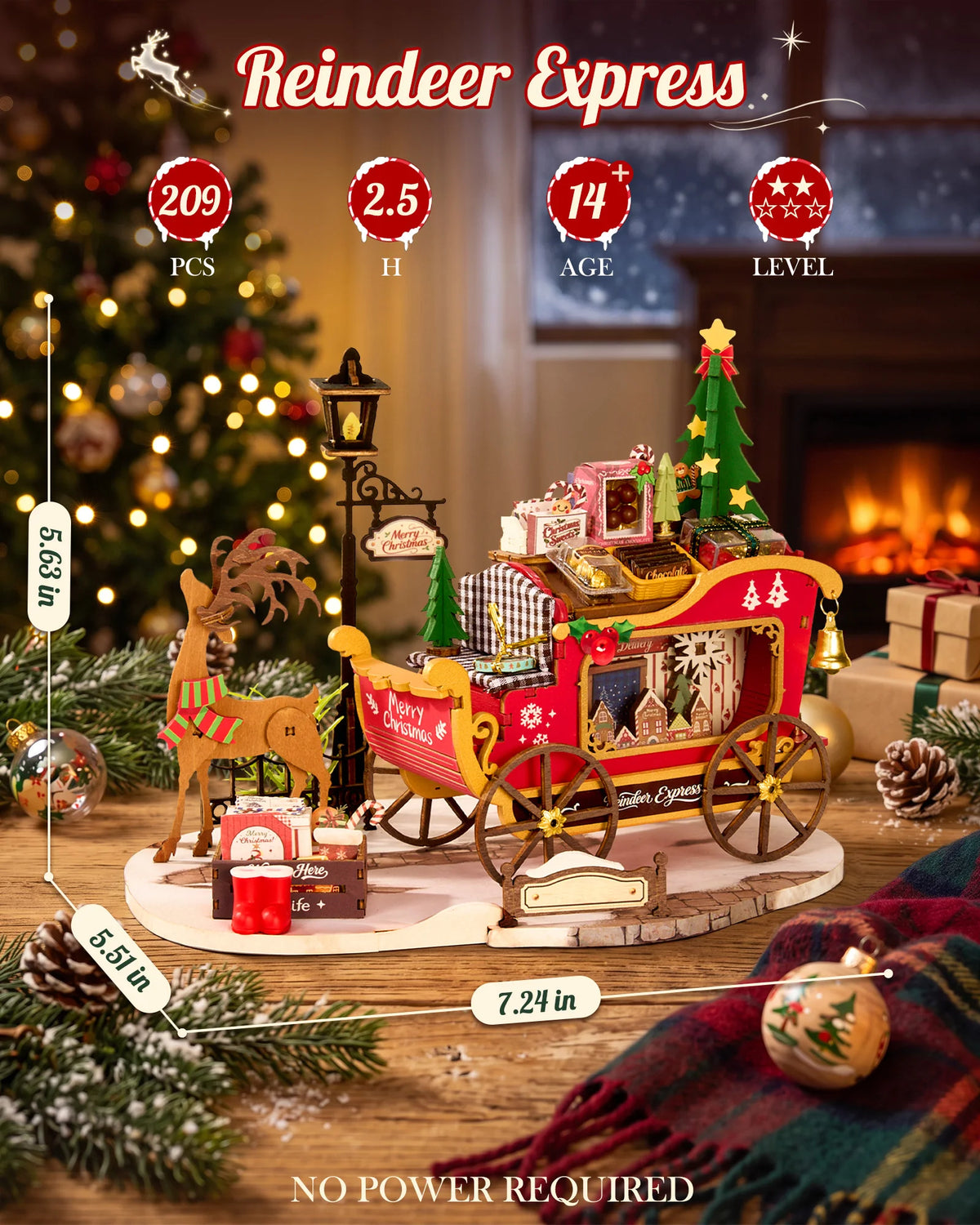Rolife Reindeer Express Wooden 3D Puzzle Car Building Kit