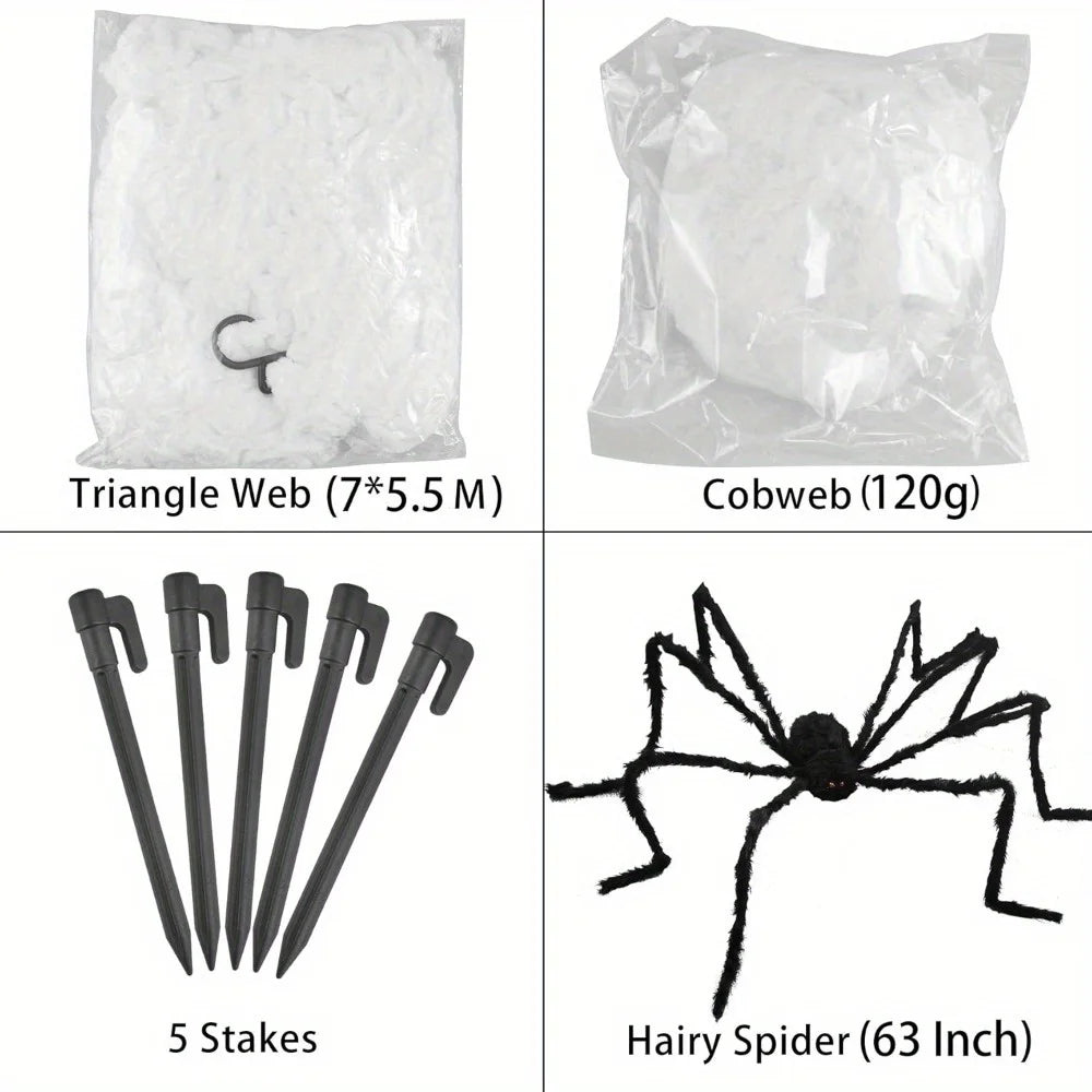 Giant Halloween Spider Decoration With Stretchy Web for Haunted House