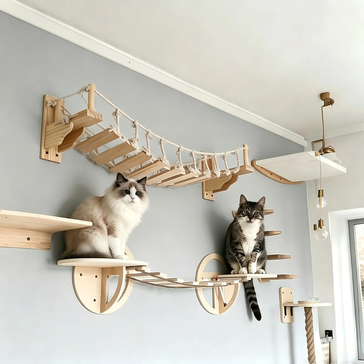 Wall Mounted Sisal Wood Cat Climbing Bridge Platform