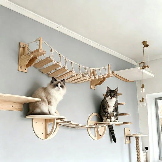 Wall Mounted Sisal Wood Cat Climbing Bridge Platform